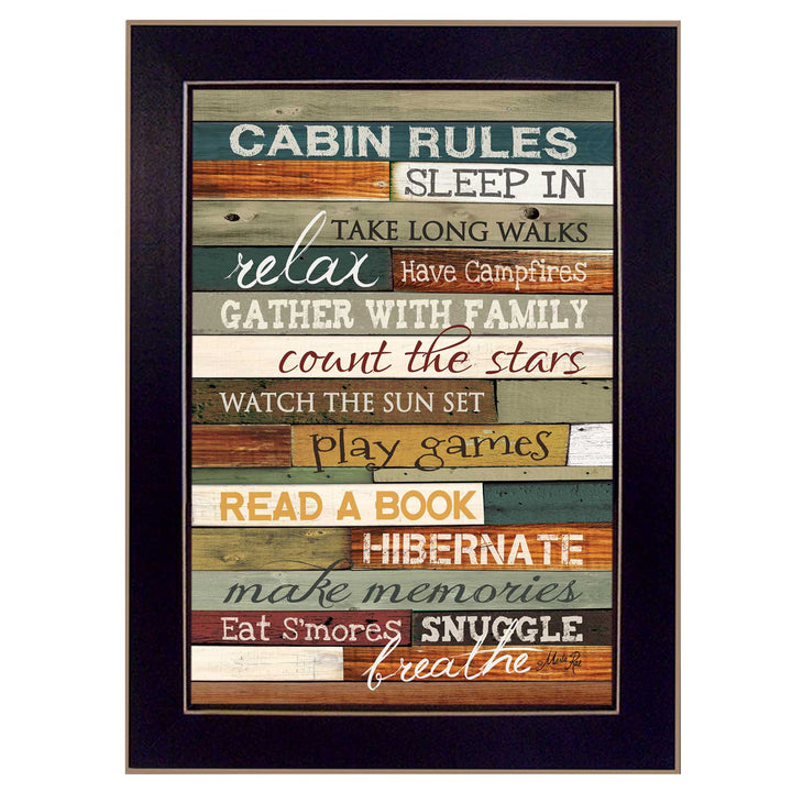 Cabin Rules 1 Black Framed Print Wall Art