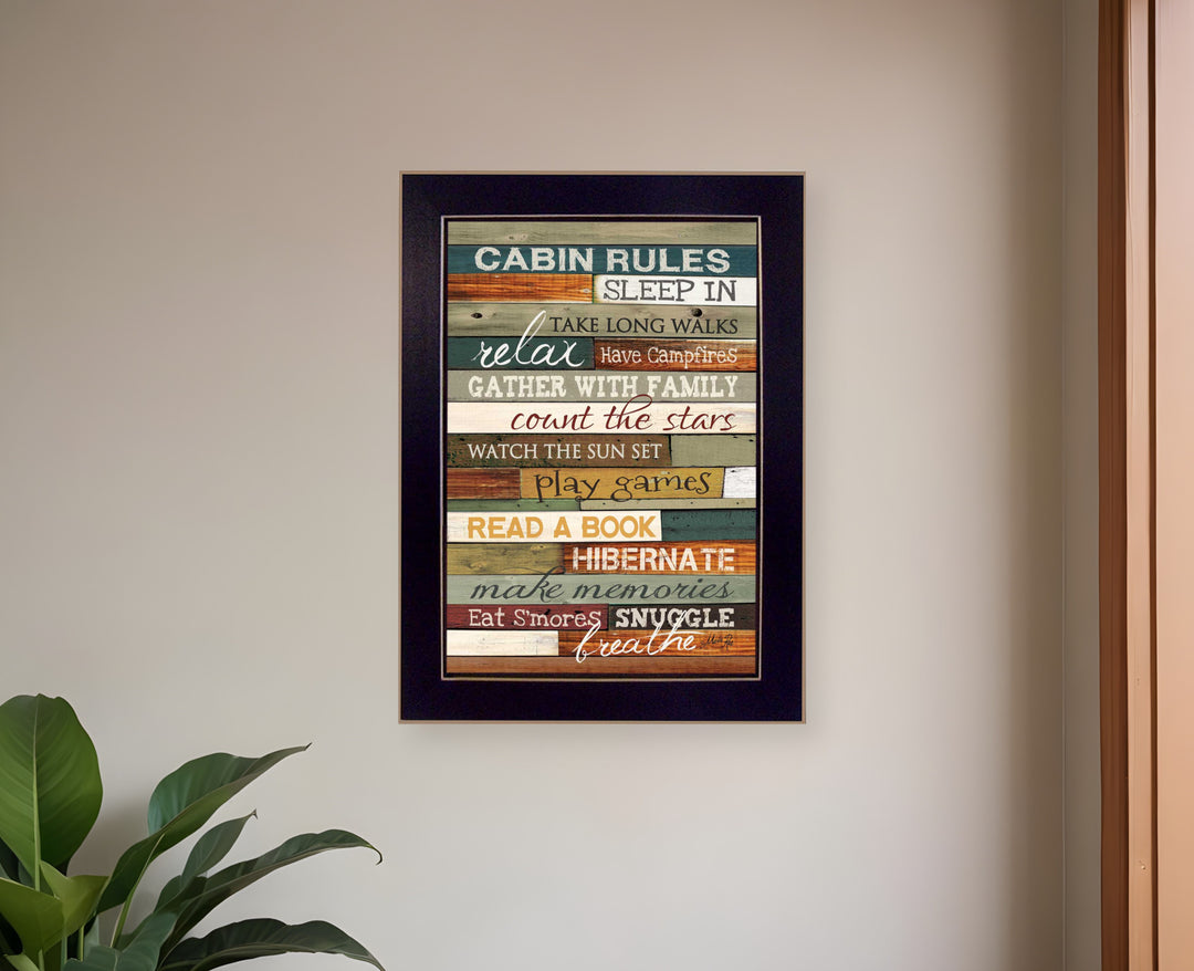 Cabin Rules 1 Black Framed Print Wall Art