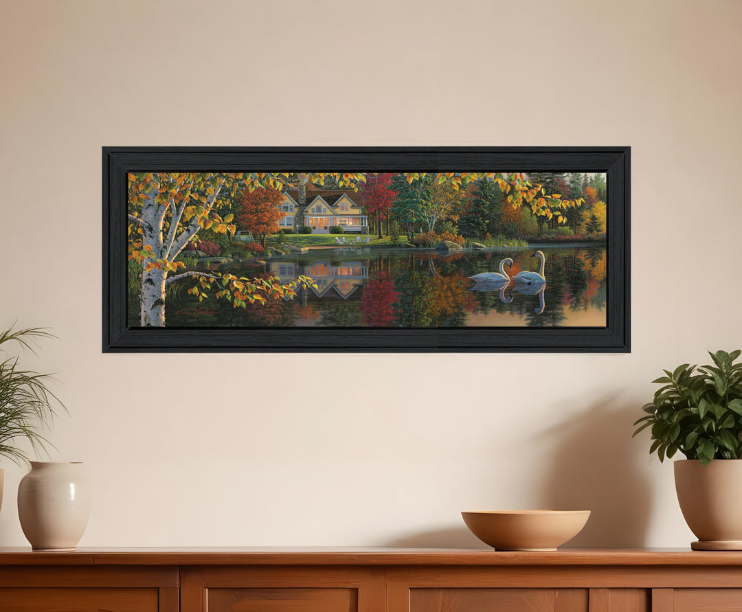 Autumn Grace Panoramic Black Framed Print Wall Art