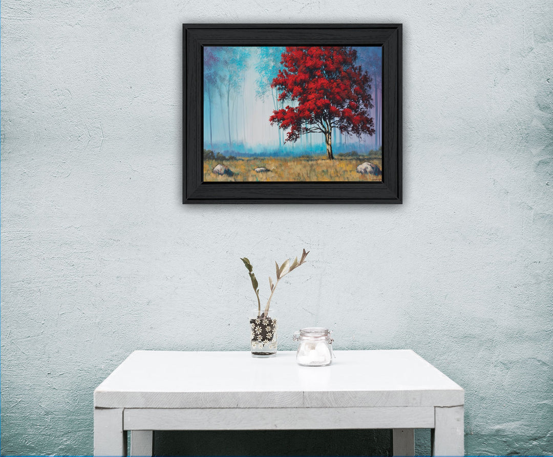 Red Tree 2 Black Framed Print Wall Art