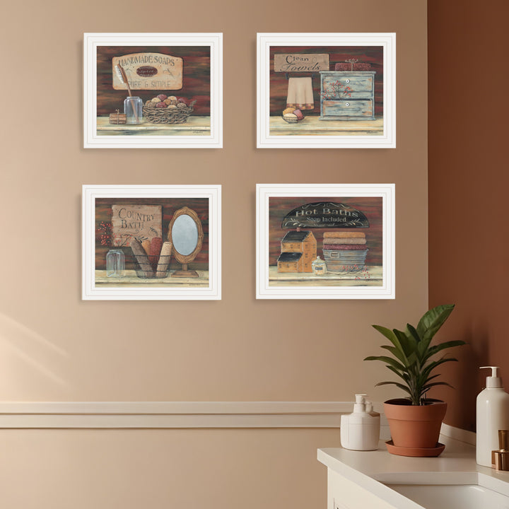 Set Of Four Country Bathroom White Framed Print Bathroom Wall Art