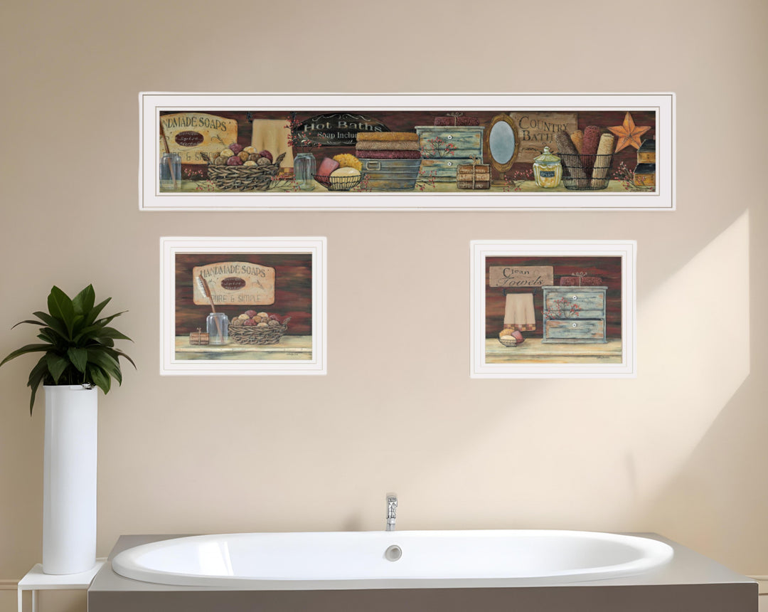 Set Of Three COUNTRY BATH White Framed Print Bathroom Wall Art