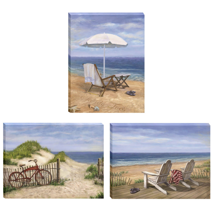 Set Of Three Sand Beach Designs Wrapped Canvas Print Wall Art