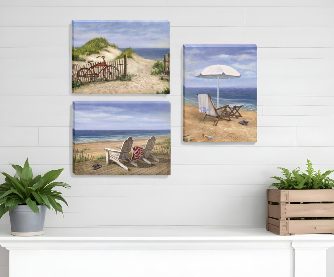 Set Of Three Sand Beach Designs Wrapped Canvas Print Wall Art