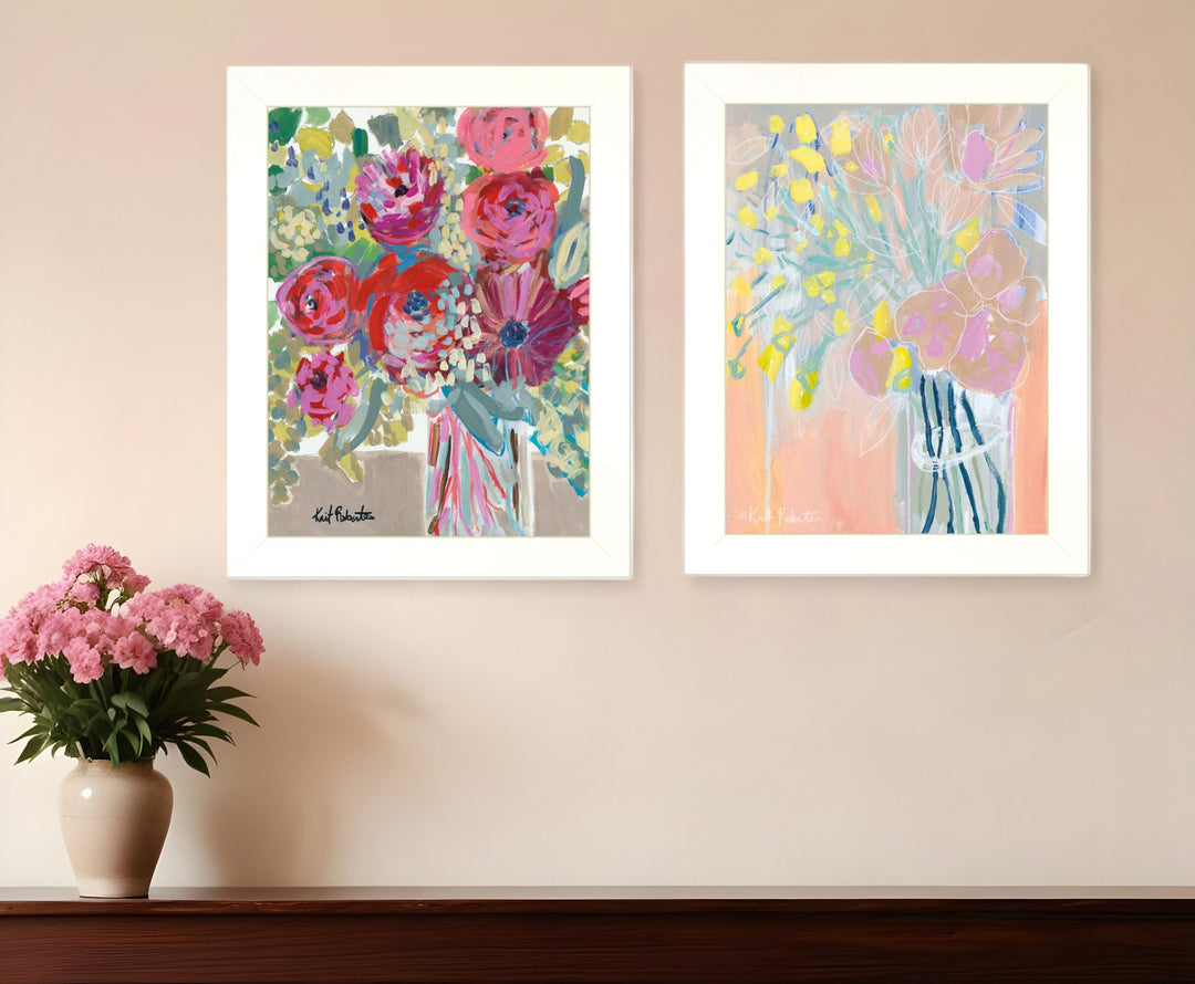 Set Of Two Pastel Bouquets Maybe Shes a Wildflower White Framed Print Wall Art