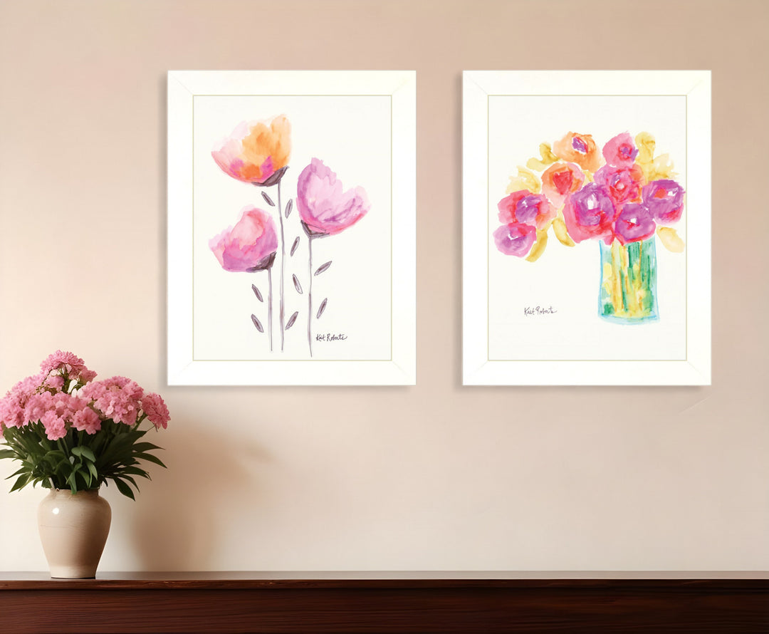 Set Of Two Simple Bouquets White Framed Print Wall Art