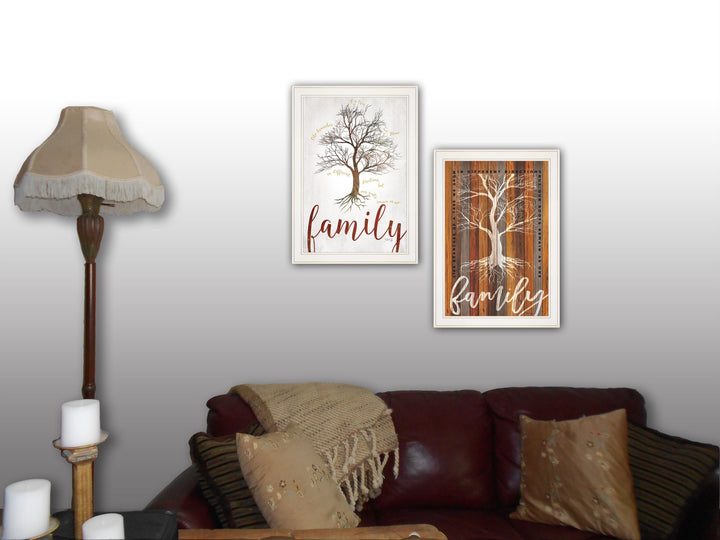 Set Of Two Family Tree or Roots White Framed Print Wall Art