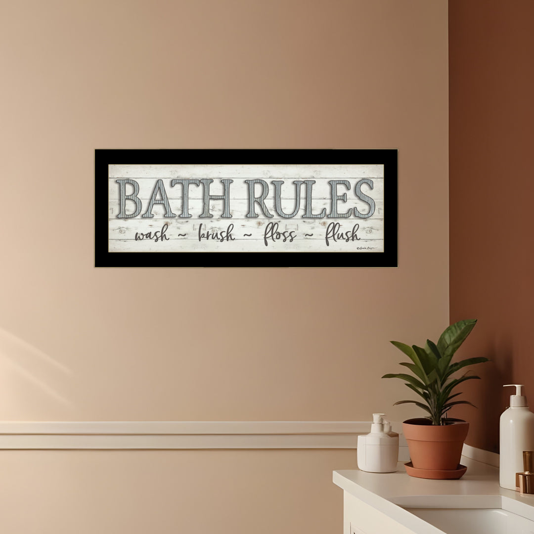 Bath Rules 3 Black Framed Print Bathroom Wall Art