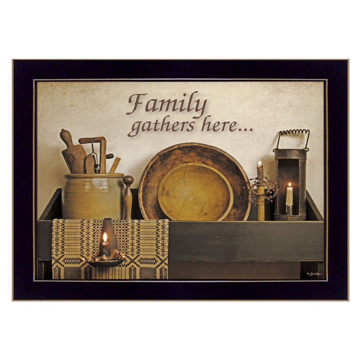 Family Gather Here 1 Black Framed Print Kitchen Wall Art