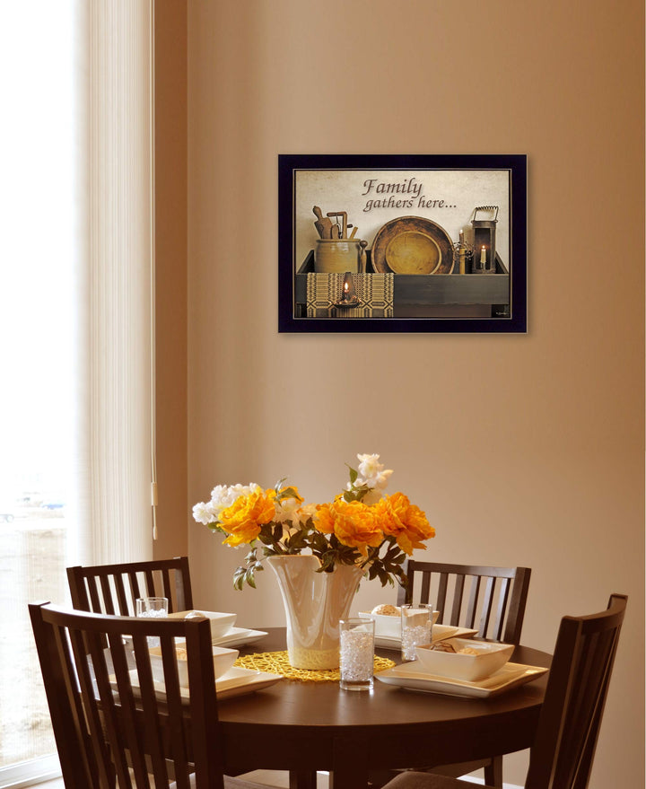 Family Gather Here 1 Black Framed Print Kitchen Wall Art