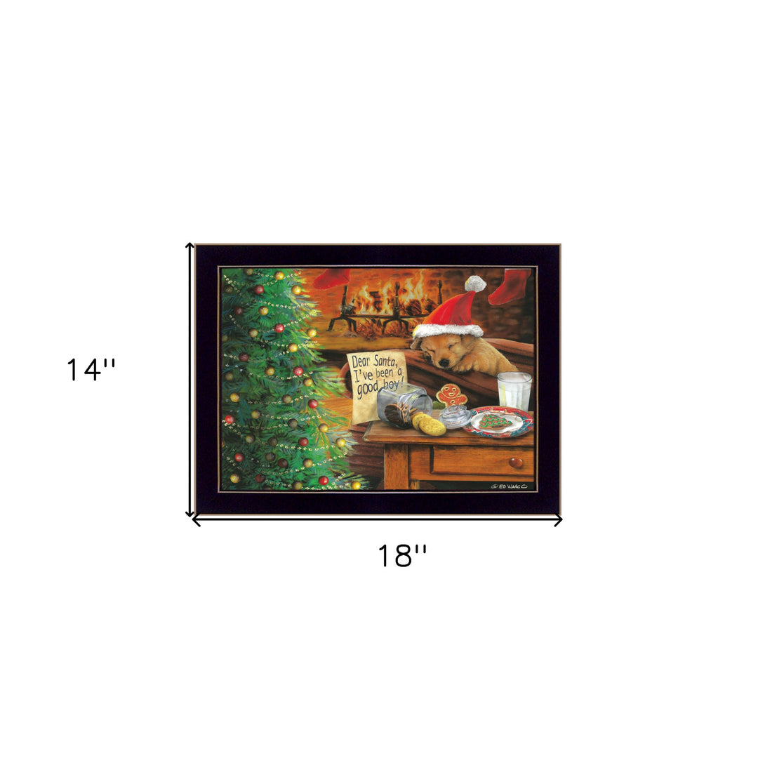 Christmas Eve Puppy Black Framed Print Wall Art