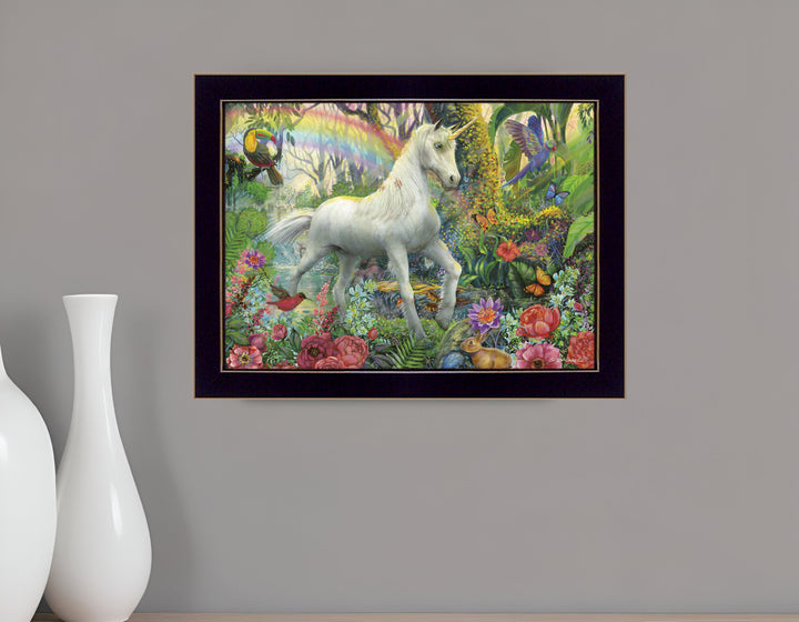 Rainbow Unicorn 1 Black Framed Print Wall Art