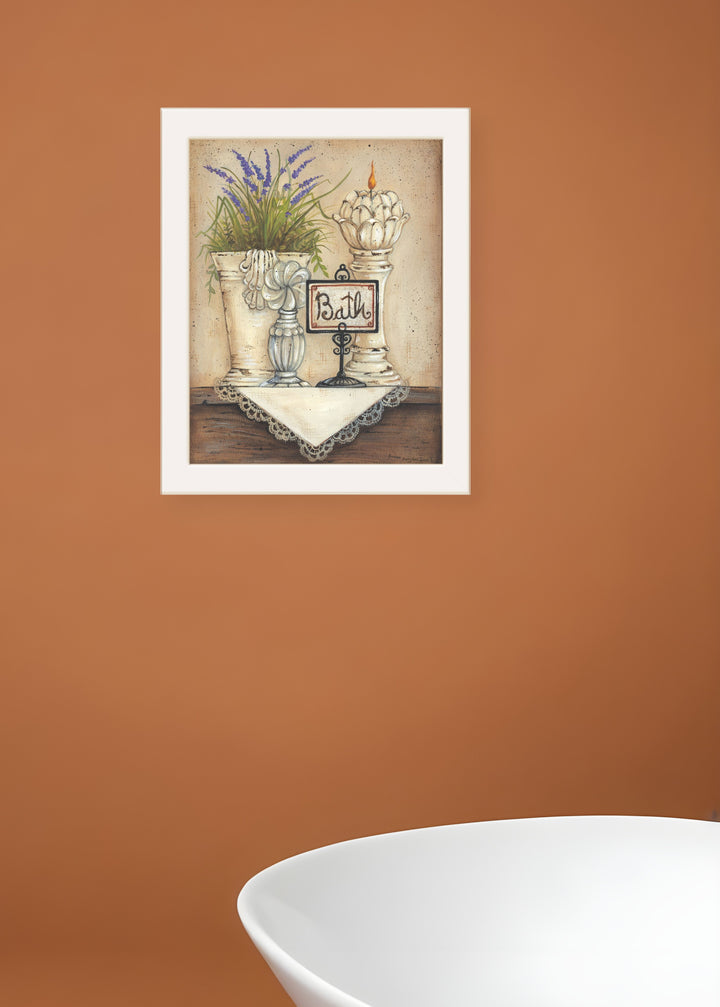 Bath 1 White Framed Print Bathroom Wall Art