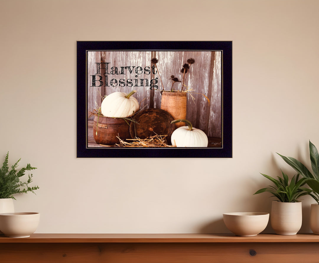 Harvest Blessings 3 Black Framed Print Kitchen Wall Art