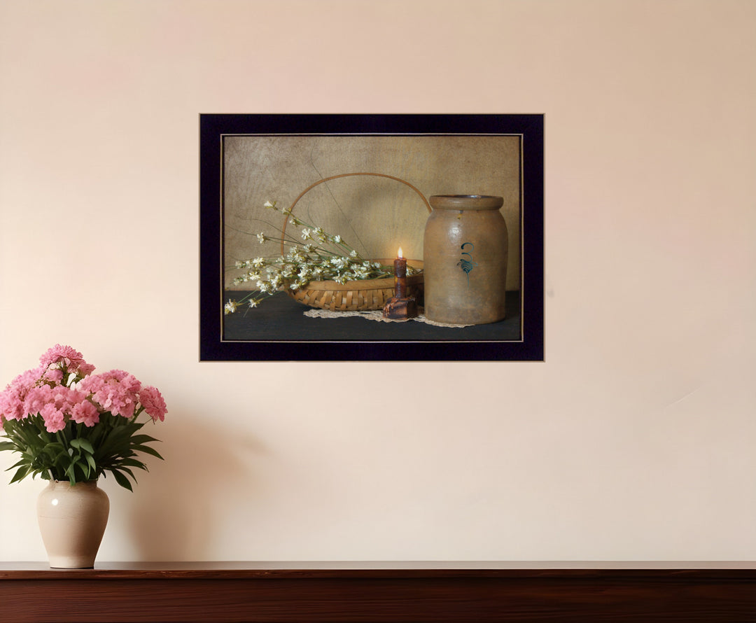 Basket of Flowers 3 Black Framed Print Wall Art