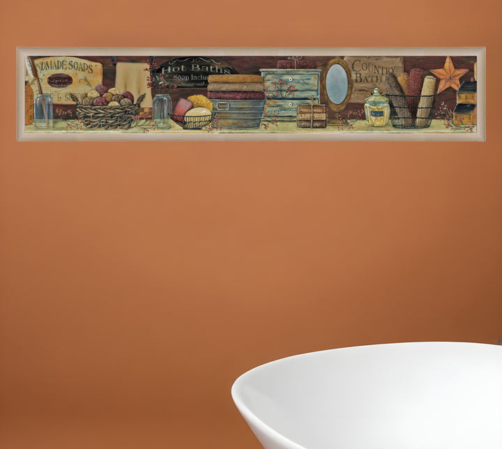 Country Bath Shelf 5 Brown Framed Print Bathroom Wall Art