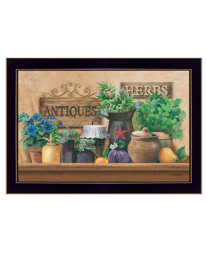 Antiques and Herbs Black Framed Print Kitchen Wall Art