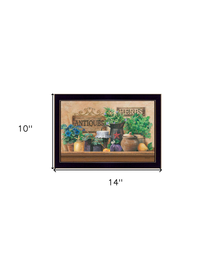 Antiques and Herbs Black Framed Print Kitchen Wall Art