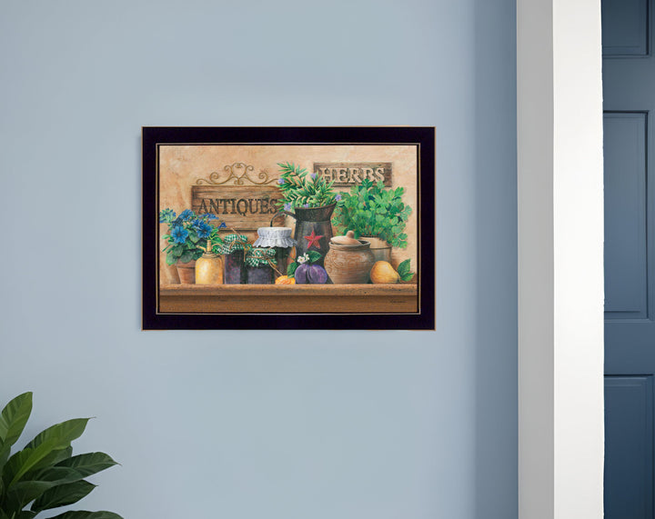 Antiques and Herbs Black Framed Print Kitchen Wall Art