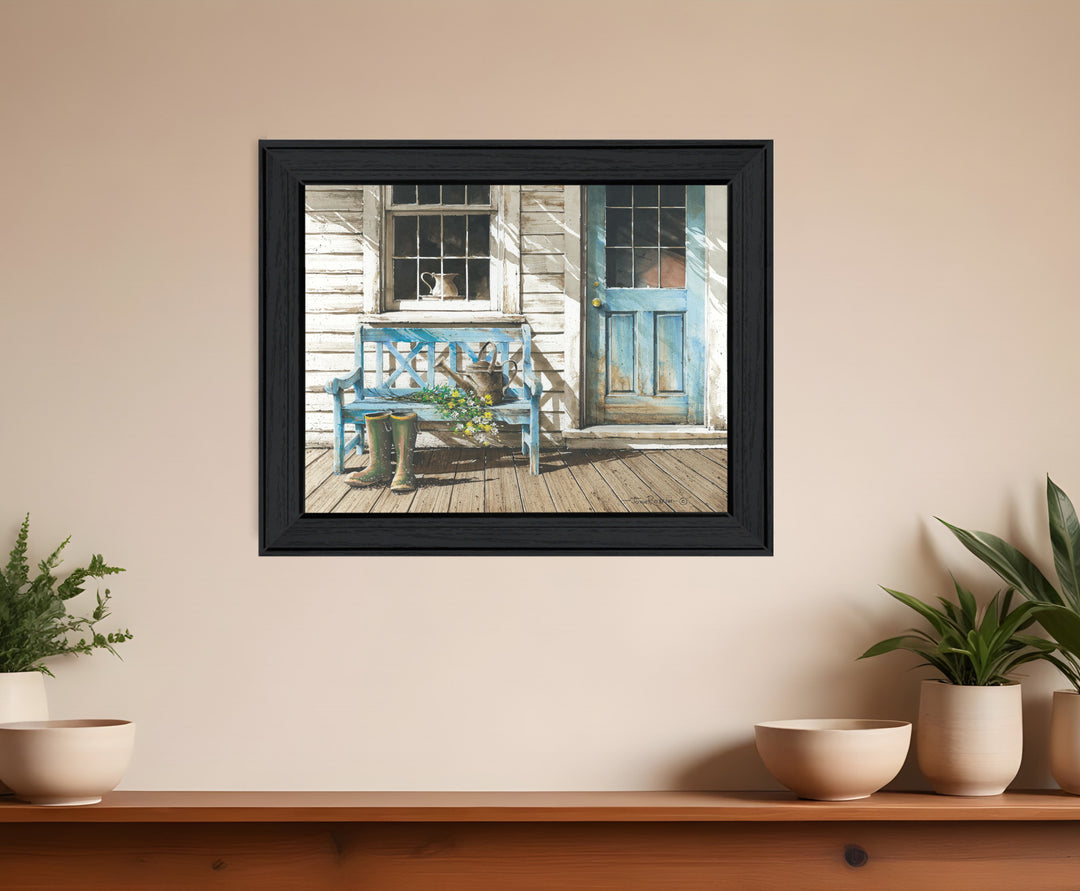 Cheerful Chores Black Framed Print Wall Art