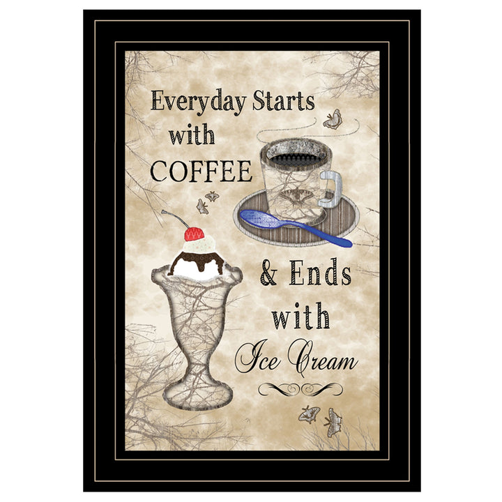 Everyday Starts with Coffee 4 Black Framed Print Kitchen Wall Art