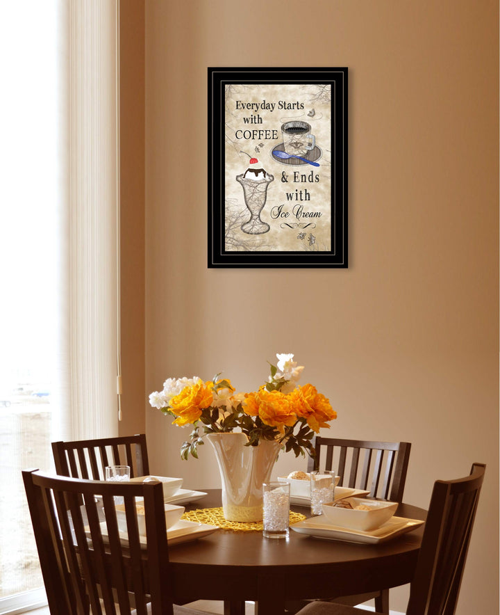 Everyday Starts with Coffee 4 Black Framed Print Kitchen Wall Art