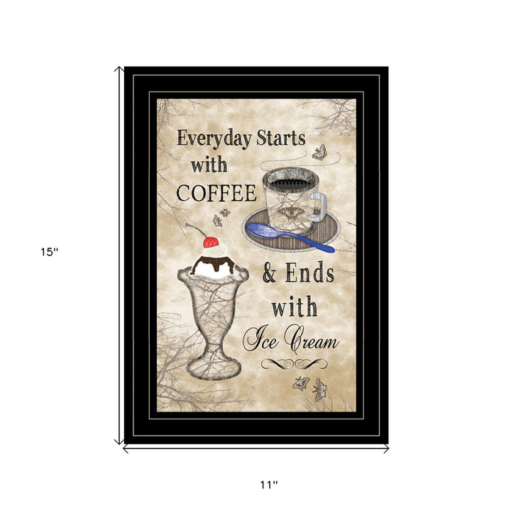 Everyday Starts with Coffee 4 Black Framed Print Kitchen Wall Art