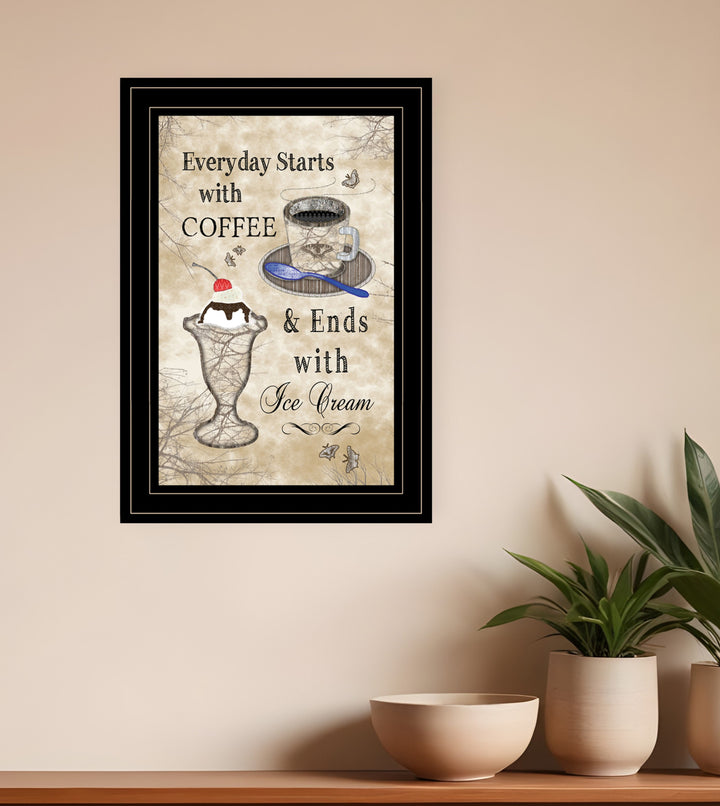 Everyday Starts with Coffee 4 Black Framed Print Kitchen Wall Art