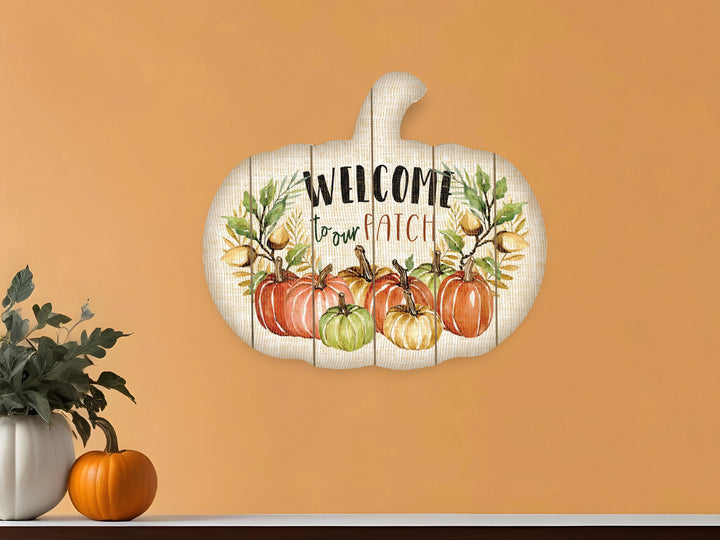 Welcome Pumpkin Wood Plank Wall Art