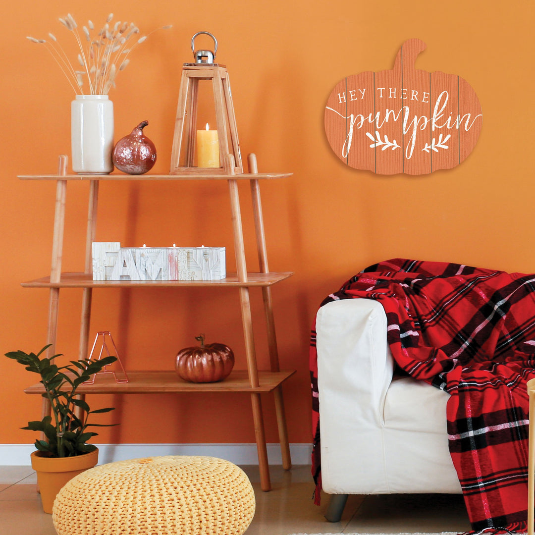 Orange and White Hey There Pumpkin Shaped Wall Art