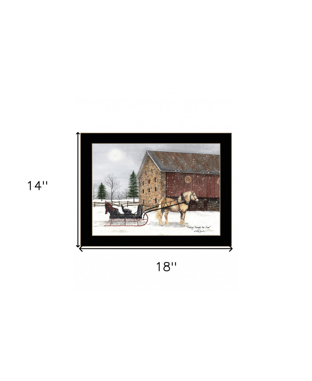 Dashing Though The Snow Black Framed Print Wall Art