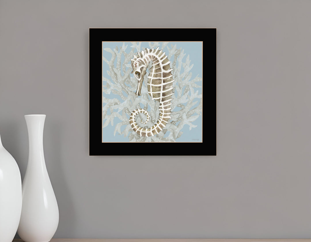 Seahorse and Coral Black Framed Print Wall Art