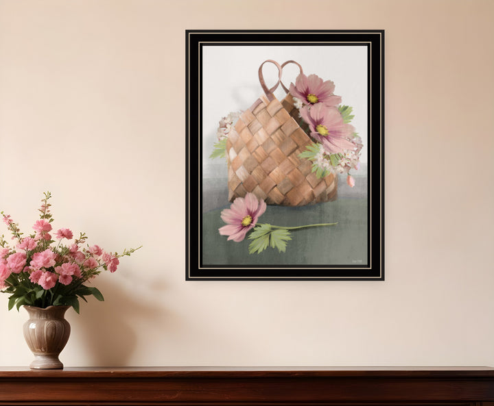 Farmhouse Daisy Basket 1 Black Framed Print Wall Art