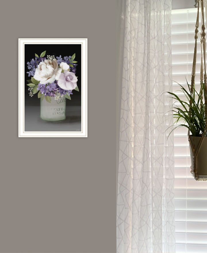 Lilac Mason Jar Floral 2 White Framed Print Wall Art