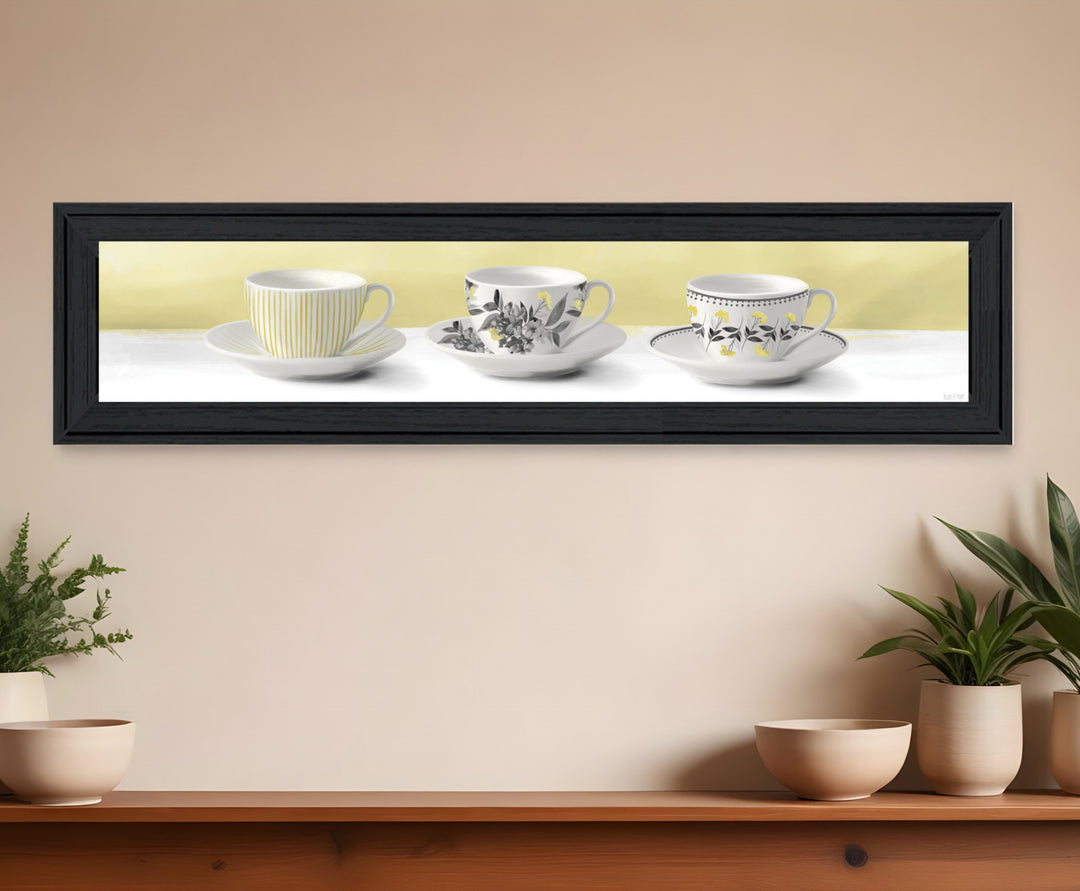 Stack of Tea CupsYellow Black Framed Print Kitchen Wall Art