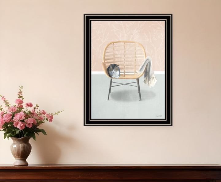 Happy Cat 1 Black Framed Print Wall Art