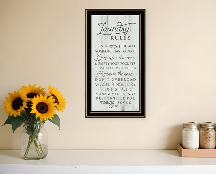 Laundry Rules 1 Black Framed Print Bathroom Wall Art