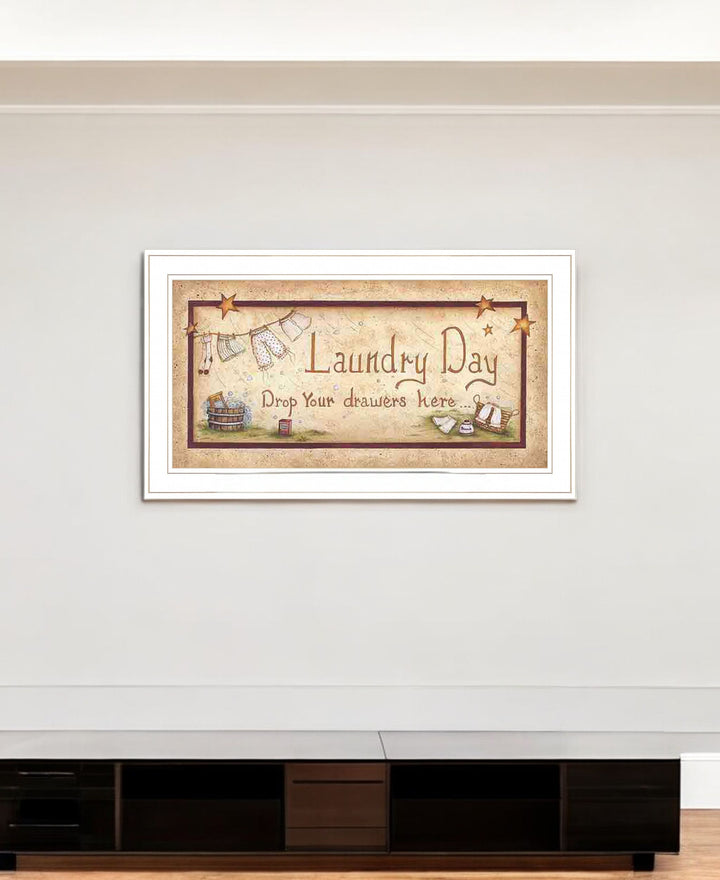 Drop Your Drawers Here White Framed Print Bathroom Wall Art