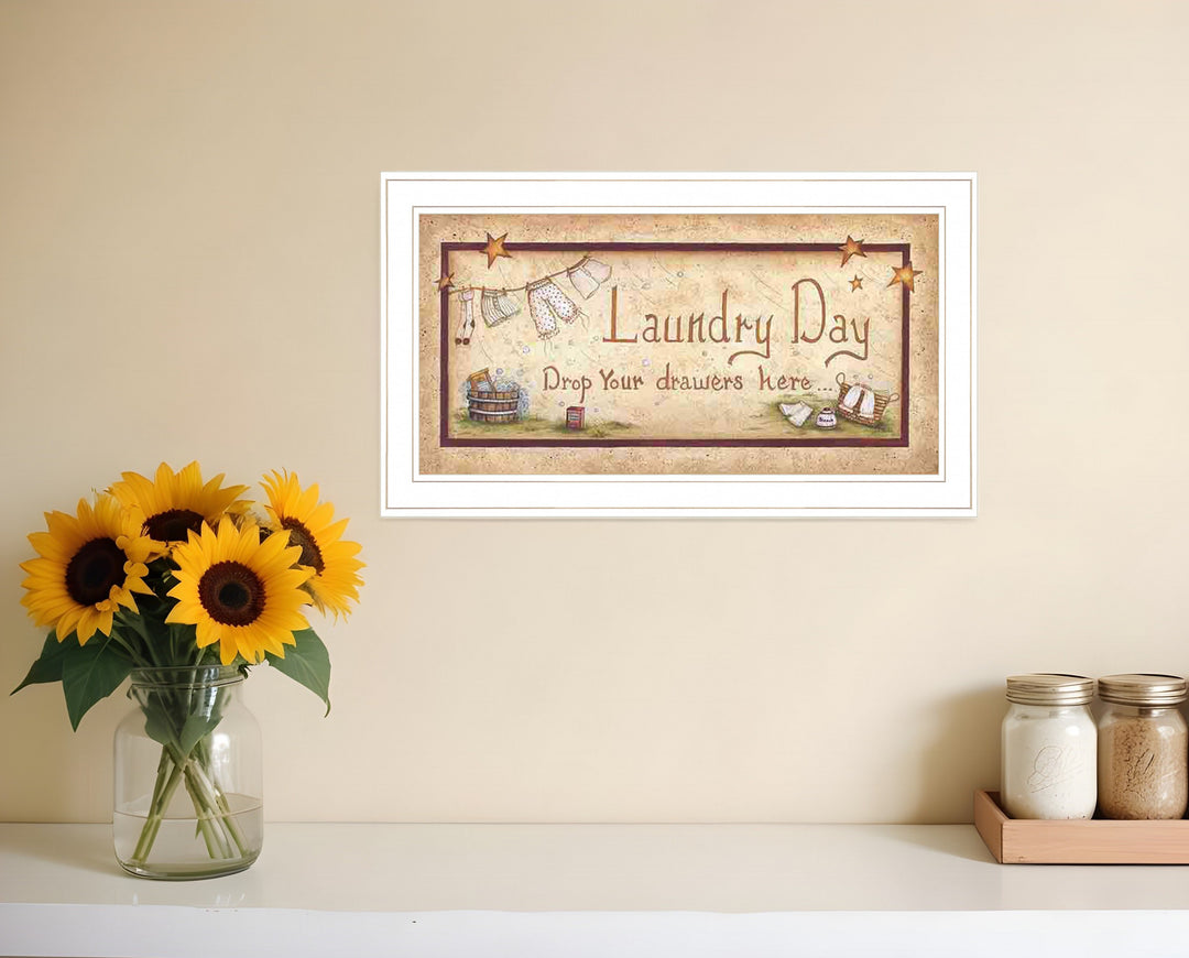 Drop Your Drawers Here White Framed Print Bathroom Wall Art