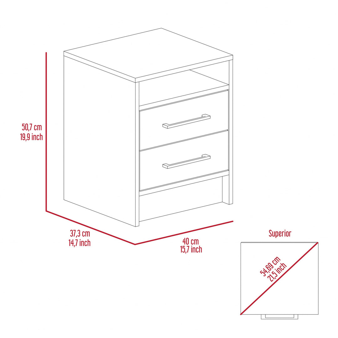 Light and Dark Oak Two Drawer Nightstand