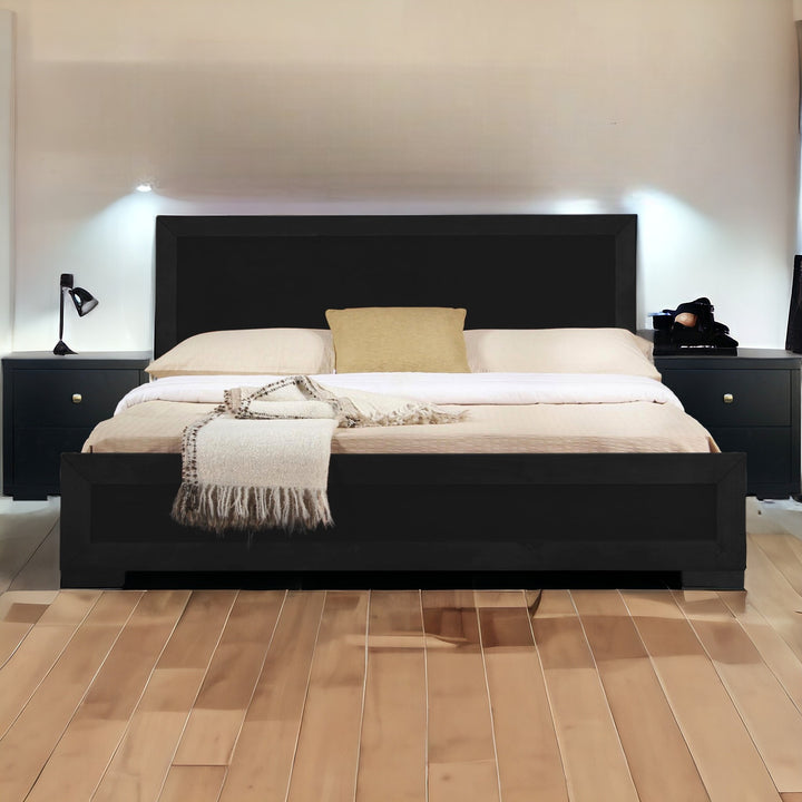 Moma Walnut Wood Platform Queen Bed With Two Nightstands