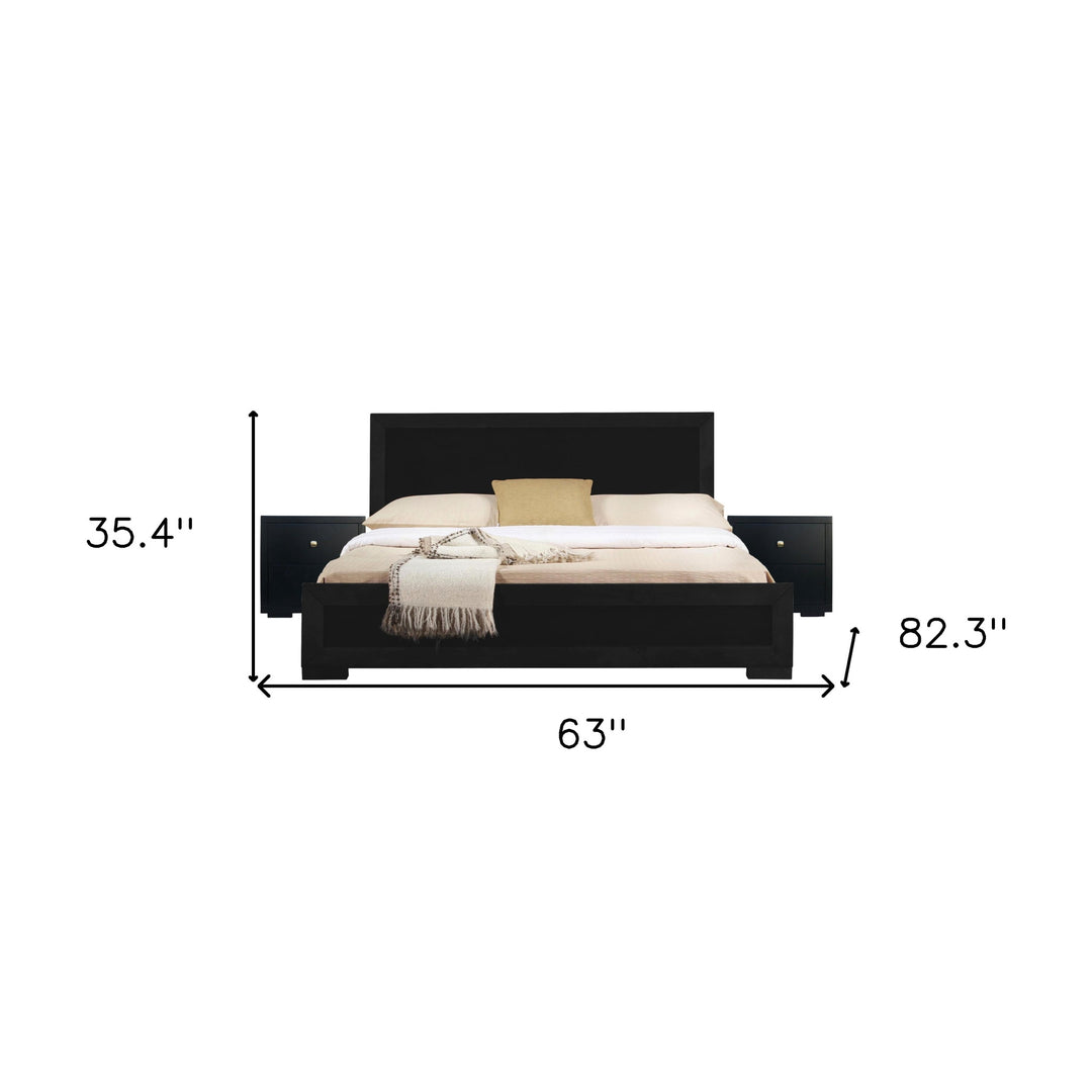 Moma Walnut Wood Platform Queen Bed With Two Nightstands