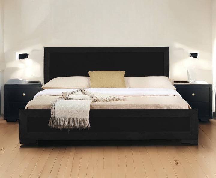 Moma Walnut Wood Platform Queen Bed With Two Nightstands