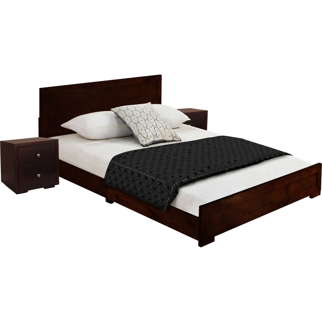 Moma Walnut Wood Platform Queen Bed With Two Nightstands