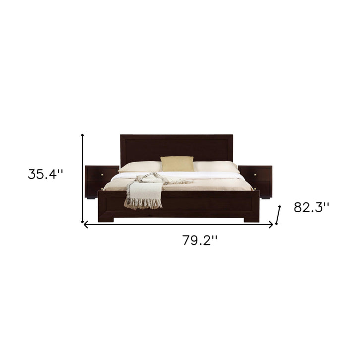 Moma Walnut Wood Platform Queen Bed With Two Nightstands