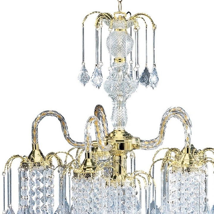 Two Tier Crystal and Gold Hanging Chandelier Light