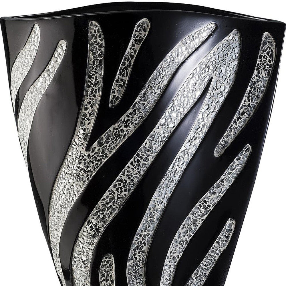 14" Black and Silver Striped Polyresin Table Vase