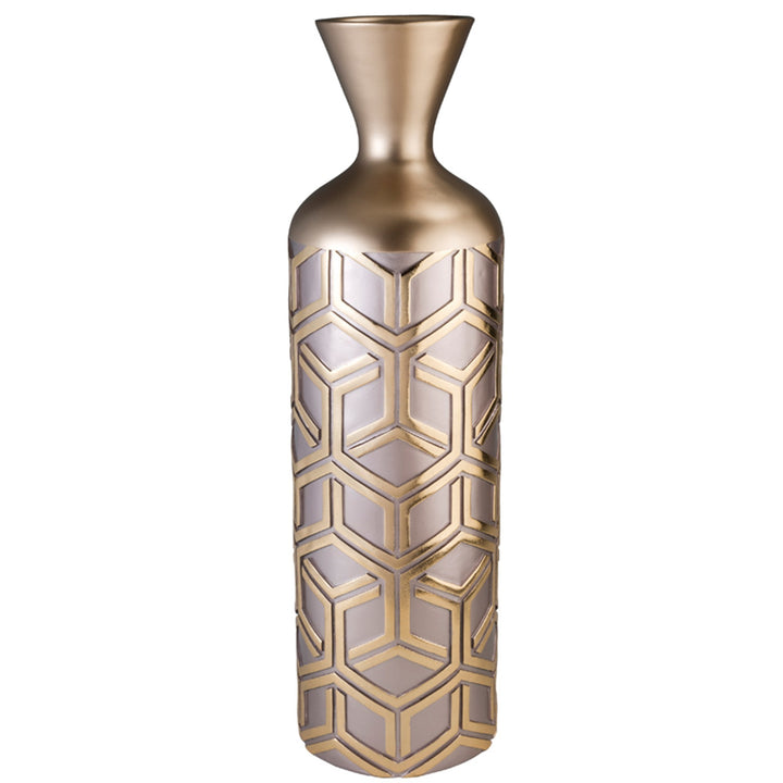 22"  Gold and Brown Geometric Polyresin Floor Vase