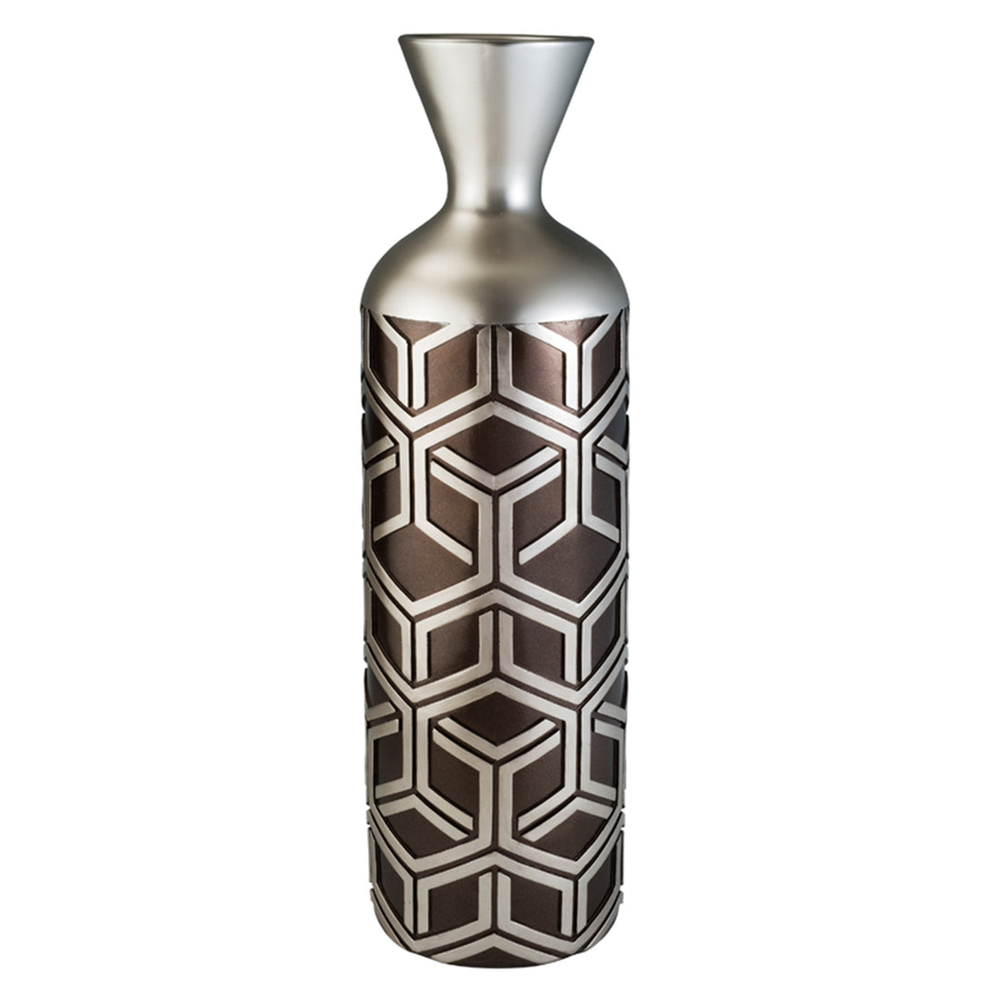 22" Brown and Silver Geometric Polyresin Floor Vase