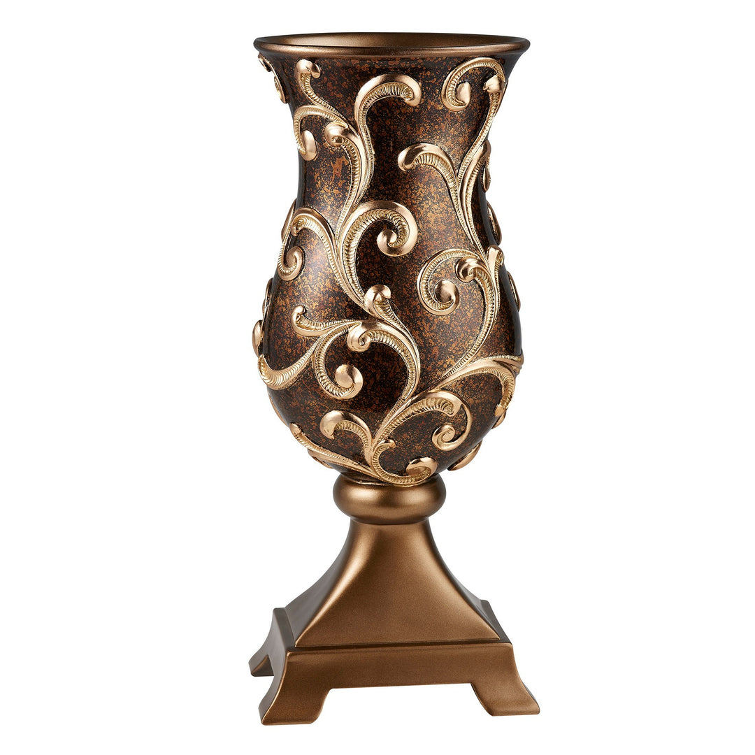 20" Espresso Damask Round Polyresin Urn Vase